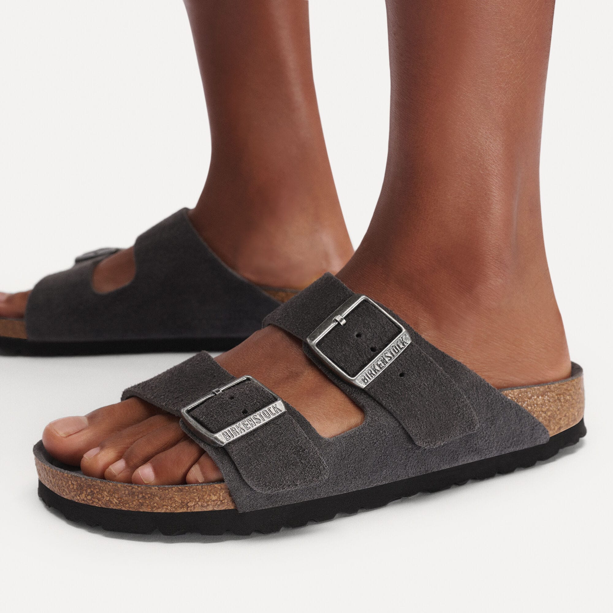 Arizona Soft Footbed Suede Leather Close-up with a female model
