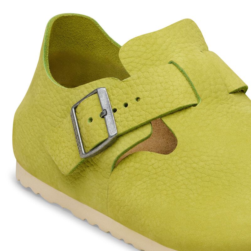 BIRKENSTOCK London Nubuck Leather Archive Mid Green Soft Footbed detail