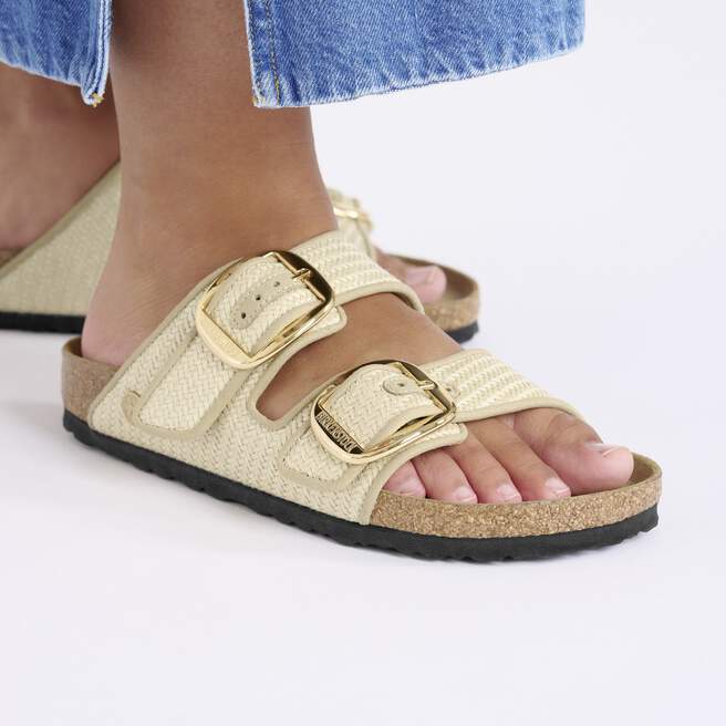 Arizona Big Buckle Textile in Color Raffia Naturale BIRKENSTOCK