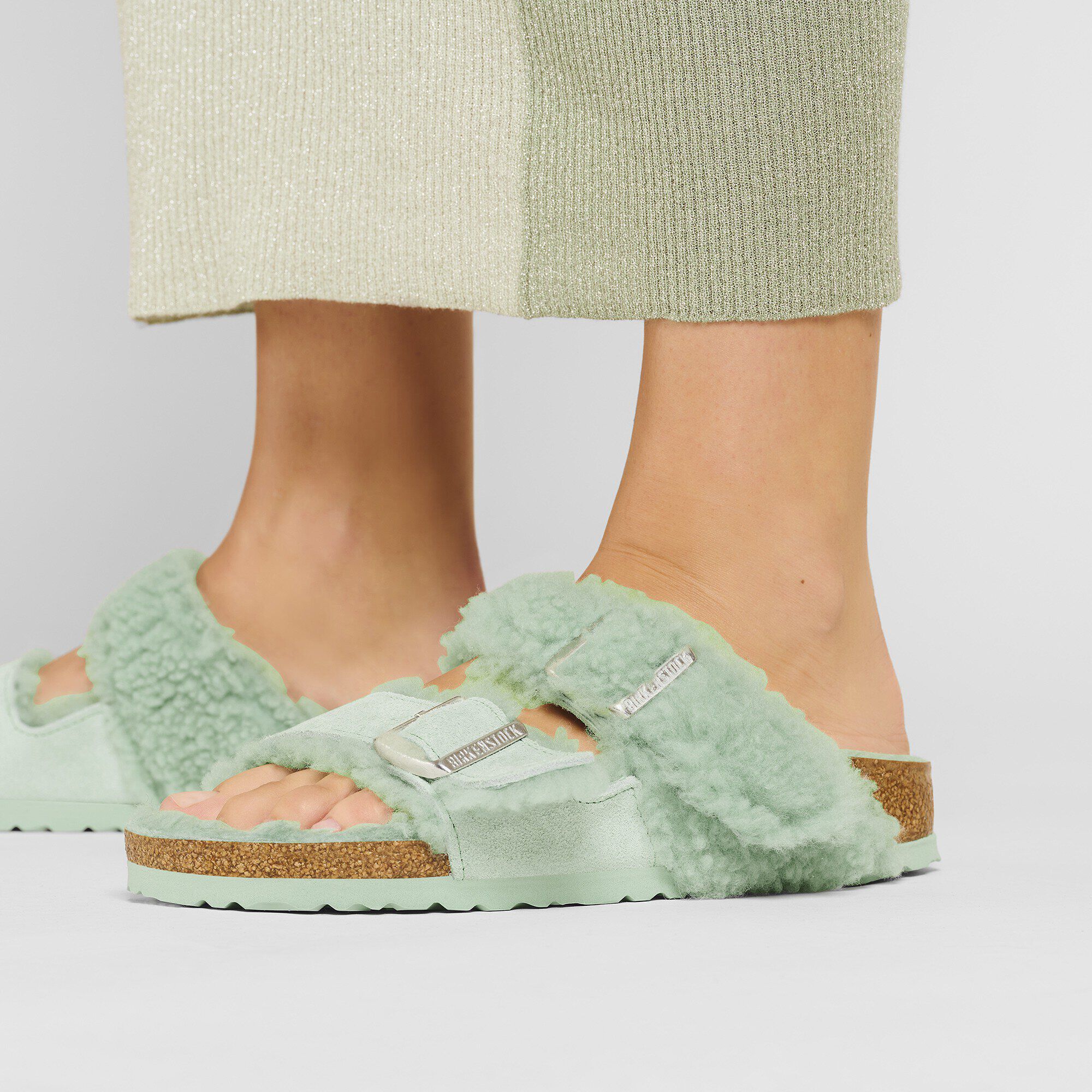 Arizona Teddy Split Suede Leather-Shearling in Color Matcha