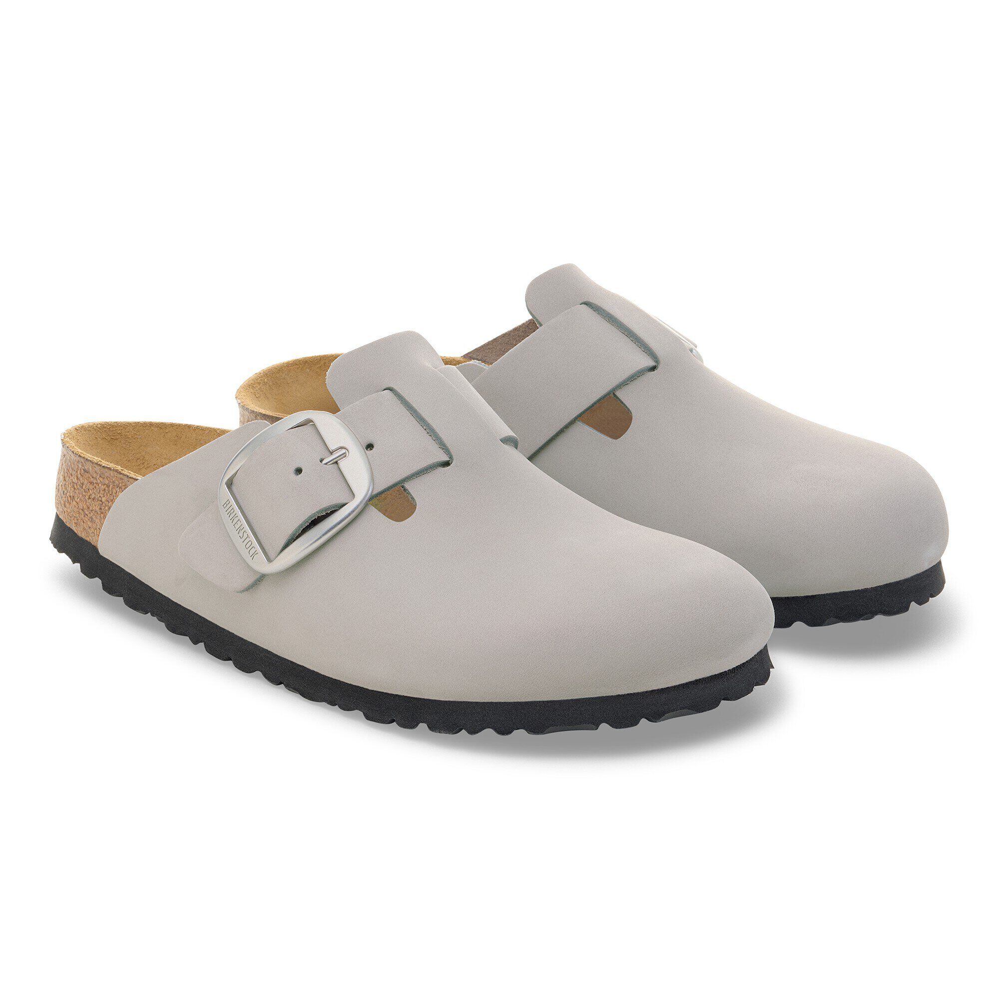Boston Big Buckle Nubuck Leather in Color Stone Coin | BIRKENSTOCK US