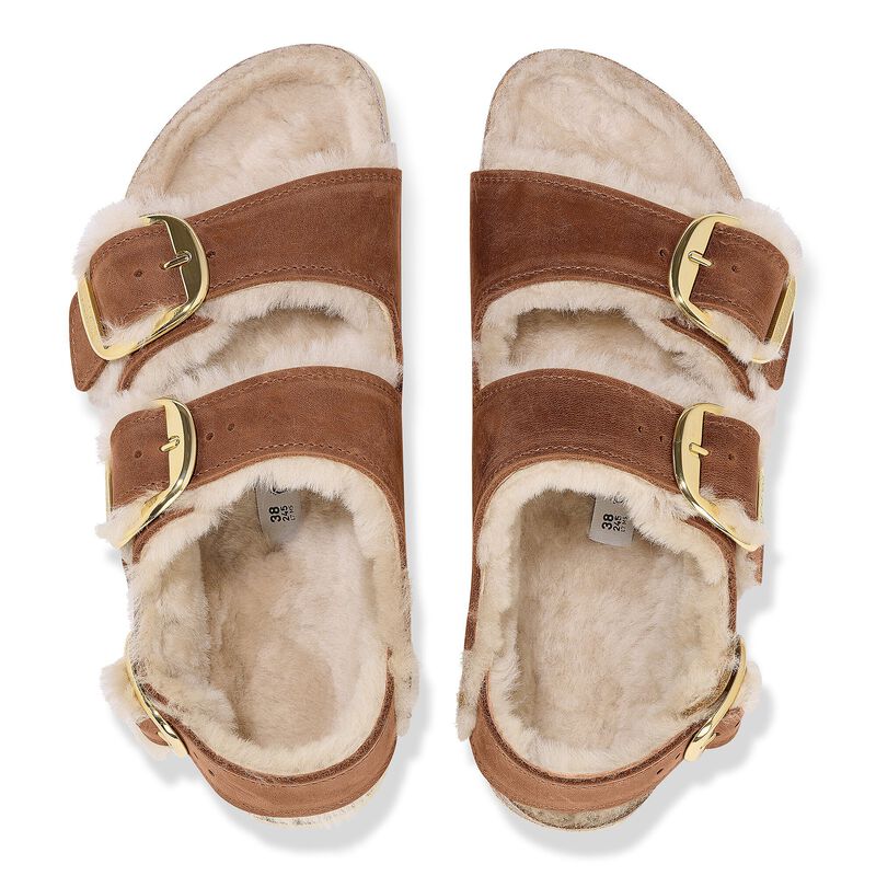 BIRKENSTOCK Milano Big Buckle Shearling Natural Leather Oiled Cognac Easy Walk detail