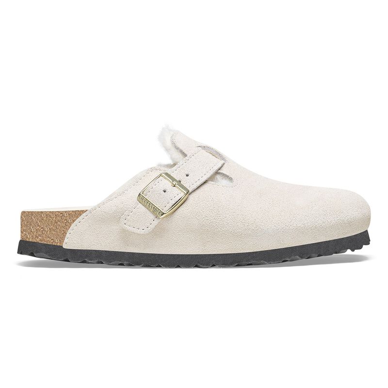 BIRKENSTOCK Boston Shearling Suede Leather Antique White City Comfort detail