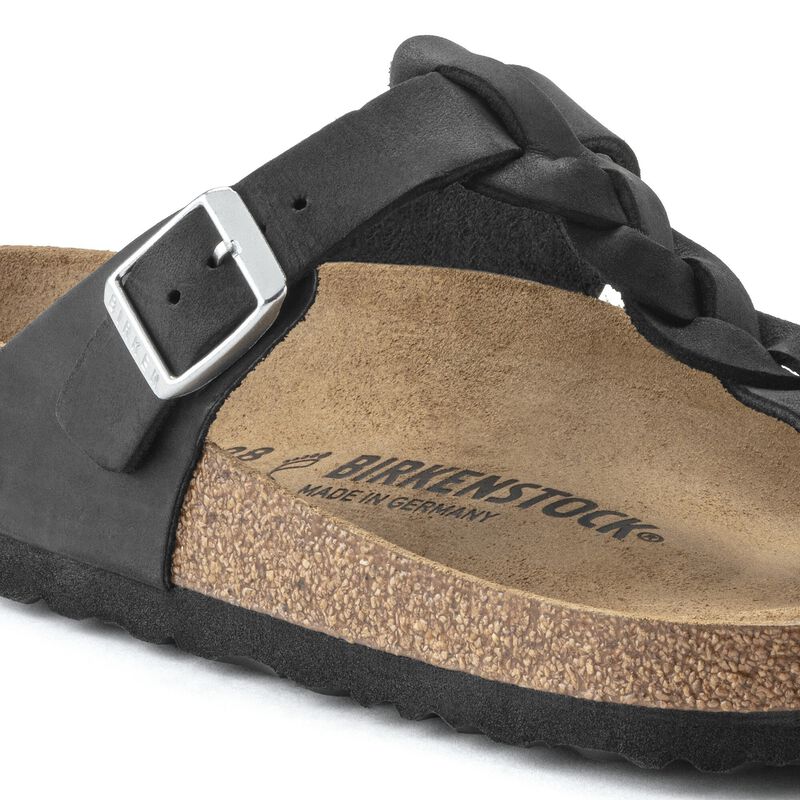 BIRKENSTOCK Gizeh Braided Natural Leather Oiled Black Trail Easy detail