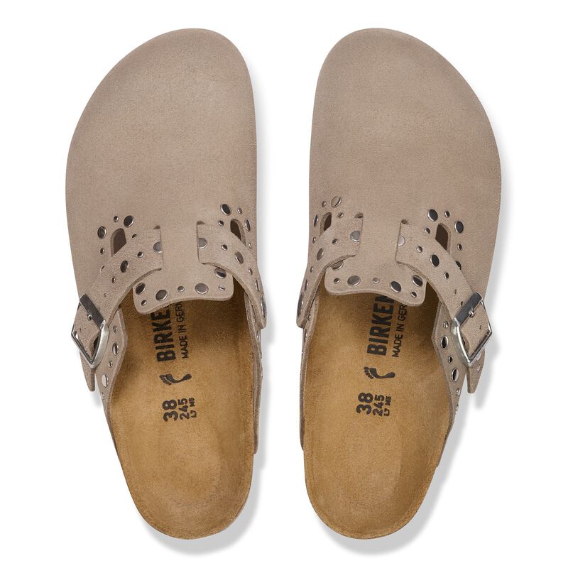 BIRKENSTOCK Boston Rivet Suede Leather Taupe Walk Edit detail