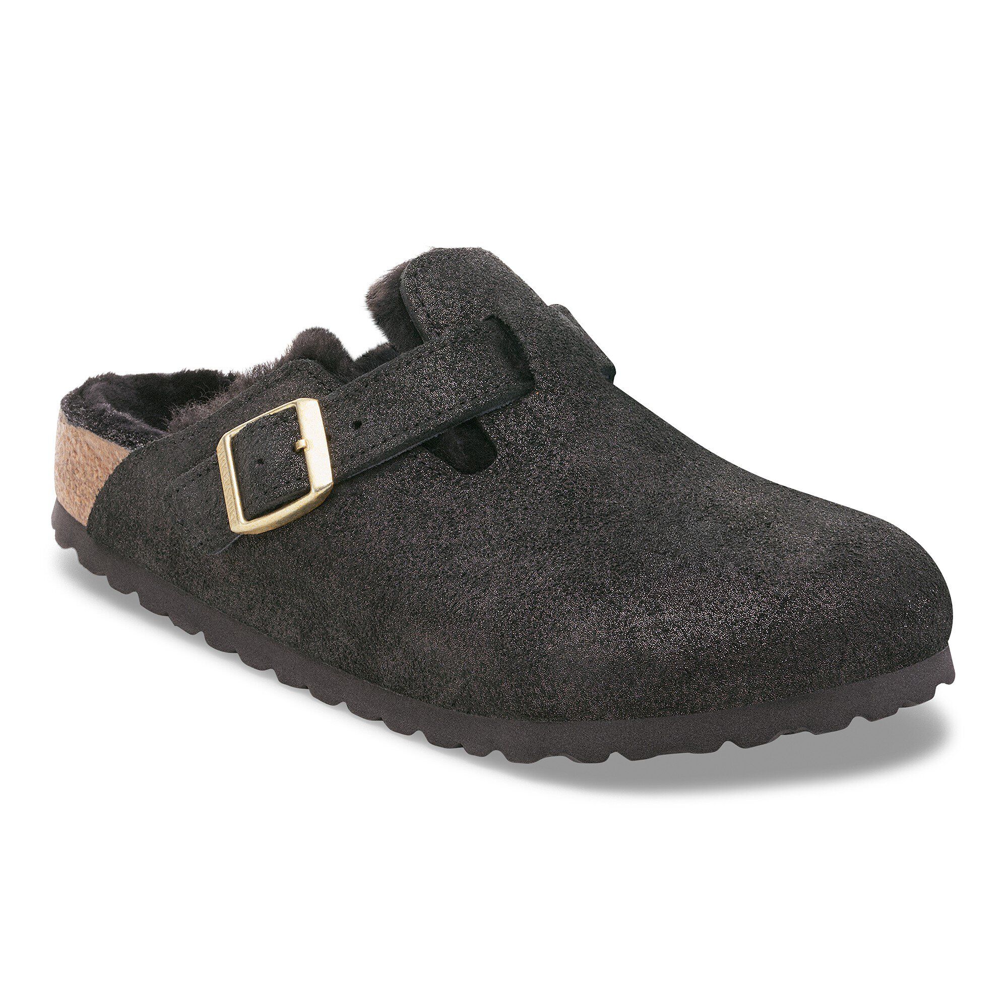 BIRKENSTOCK BOSTON/FUR 黒　24cm Boston Shearling Suede Leather-Shearling in Color Black Suede