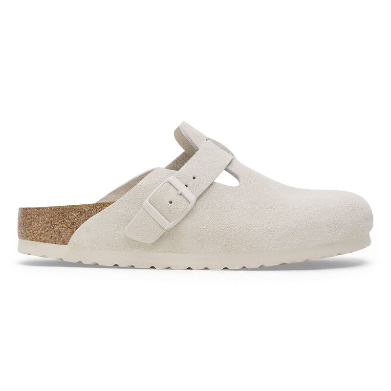 BIRKENSTOCK Boston Soft Footbed Suede Leather Antique White Lounge Fit detail