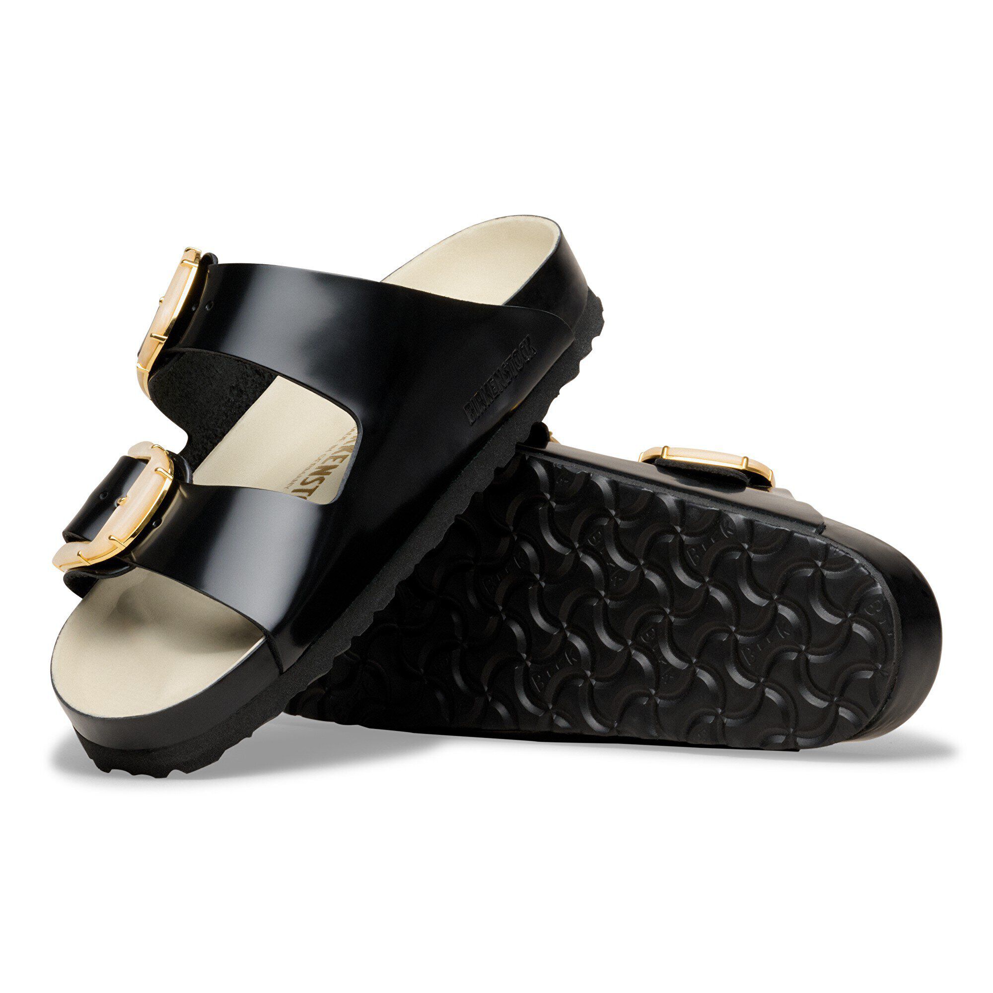 Arizona Big Buckle Pearl Natural Leather Patent with outer sole details