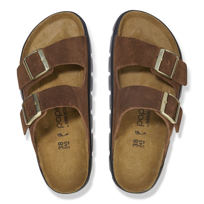 BIRKENSTOCK Arizona Platform Suede Leather Dark Tea/ Black Trail Easy detail