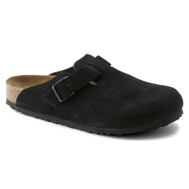 BIRKENSTOCK Boston Soft Footbed Suede Leather Black Soft Sole detail
