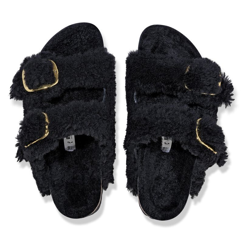 BIRKENSTOCK Arizona Big Buckle Shearling Black Gold Soft Sole detail