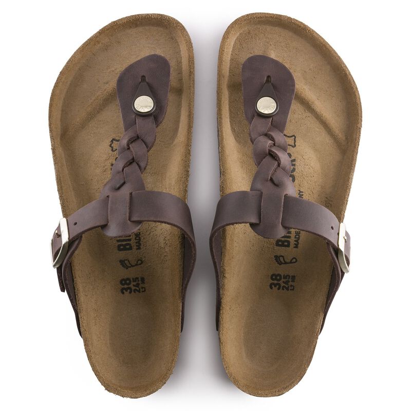 BIRKENSTOCK Gizeh Braided Natural Leather Oiled Habana Lounge Fit detail