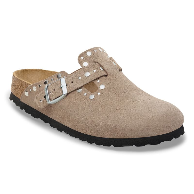 BIRKENSTOCK Boston Rivet Suede Leather Taupe Walk Edit detail