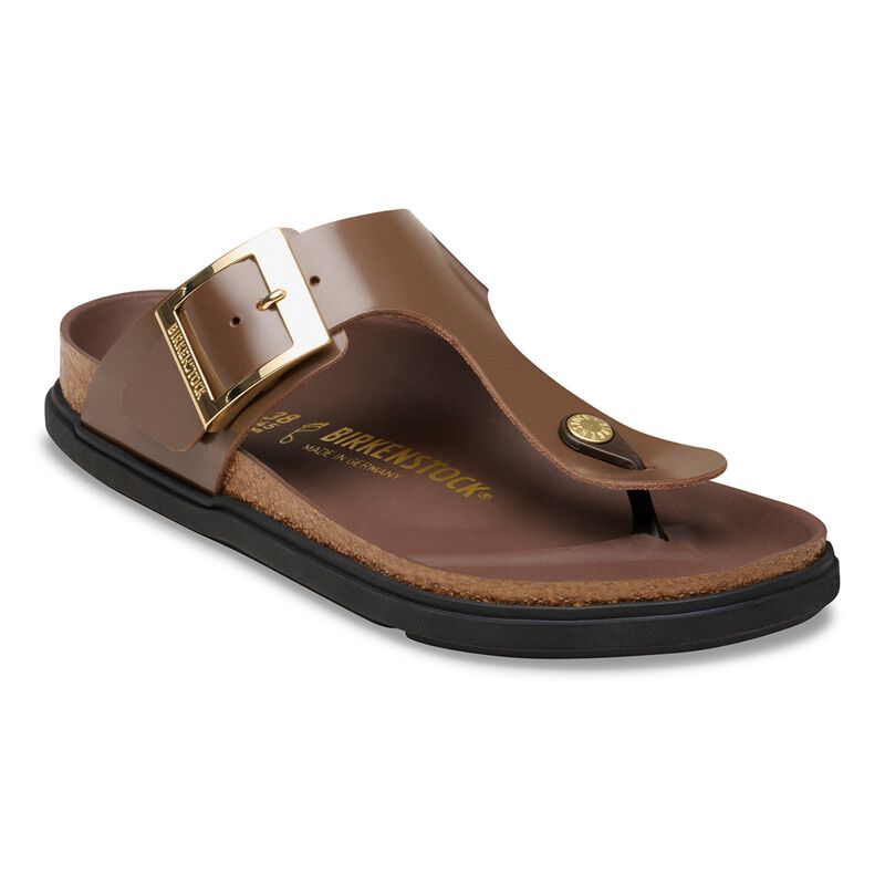 BIRKENSTOCK Gizeh Droplet Buckle Natural Leather Patent High Shine Ecru Soft Sole detail