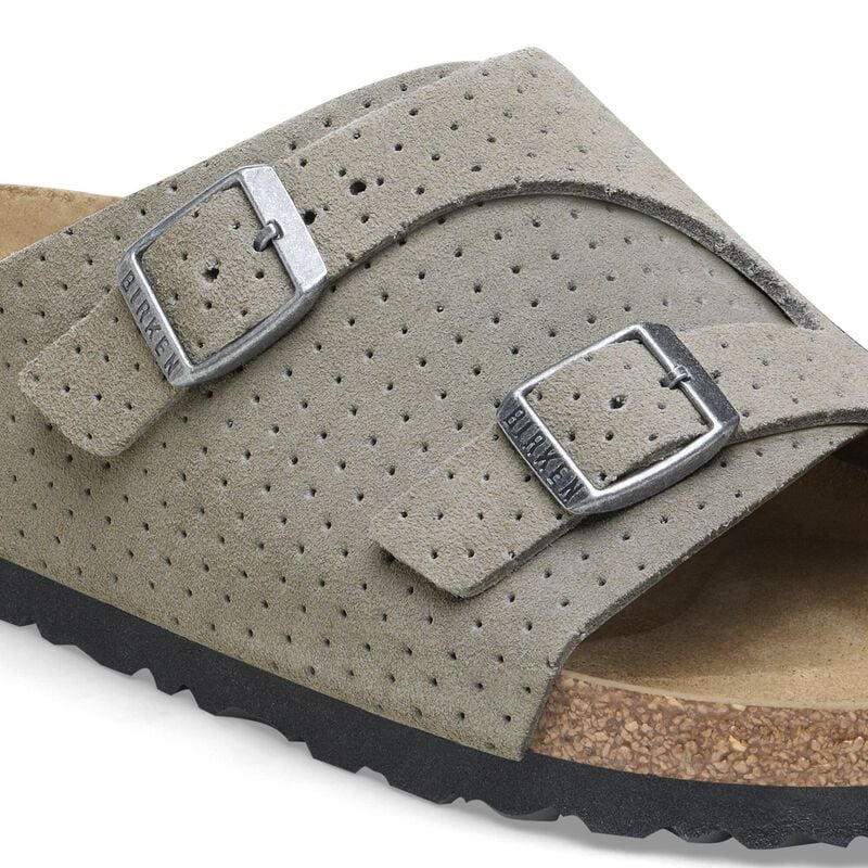 BIRKENSTOCK Zürich Suede Leather Embossed Dotted Stone Coin Lounge Fit detail
