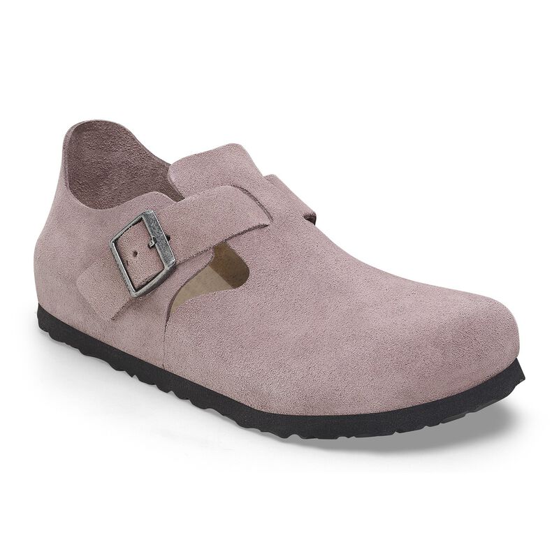 BIRKENSTOCK London Suede Leather Antique White Soft Footbed detail