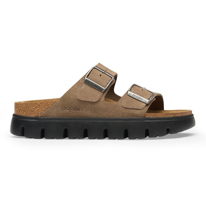 BIRKENSTOCK Arizona Platform Suede Leather Gray Taupe Lounge Fit detail
