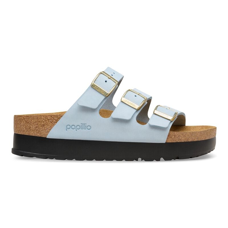 BIRKENSTOCK Florida Flex Platform Nubuck Leather Baby Blue Soft Sole detail