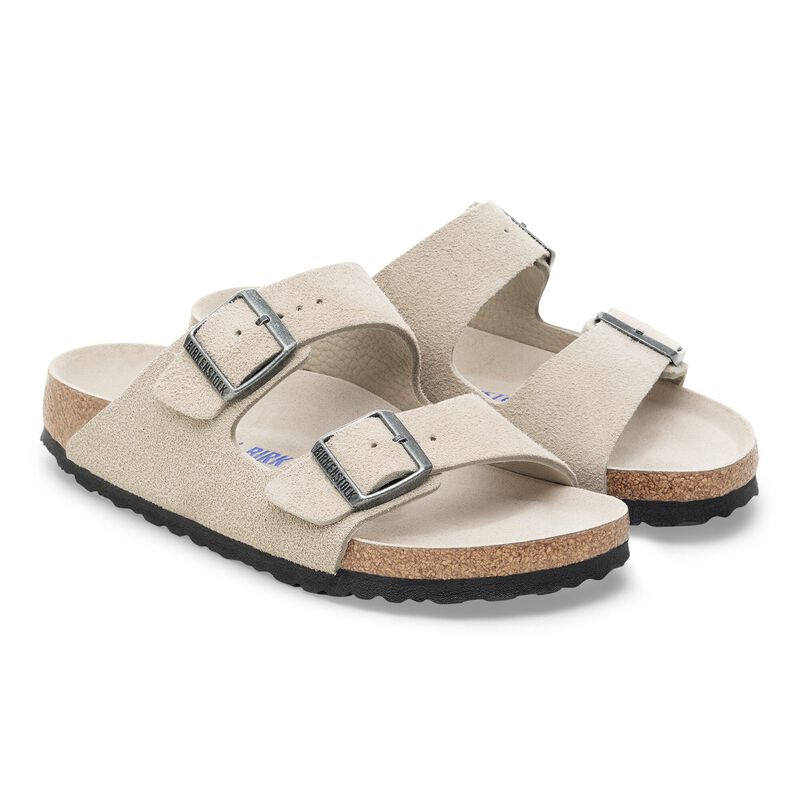 BIRKENSTOCK Arizona Soft Footbed Suede Leather Oyster Tonal Contour Sole detail