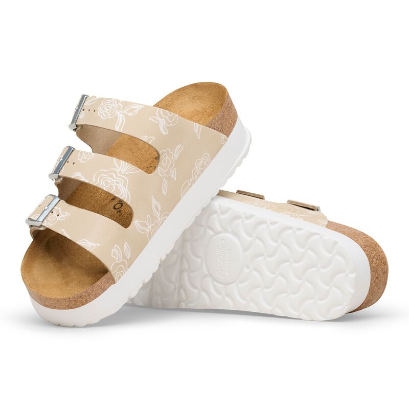 BIRKENSTOCK Florida Flex Platform Nubuck Leather Oyster Flower Contour Sole detail