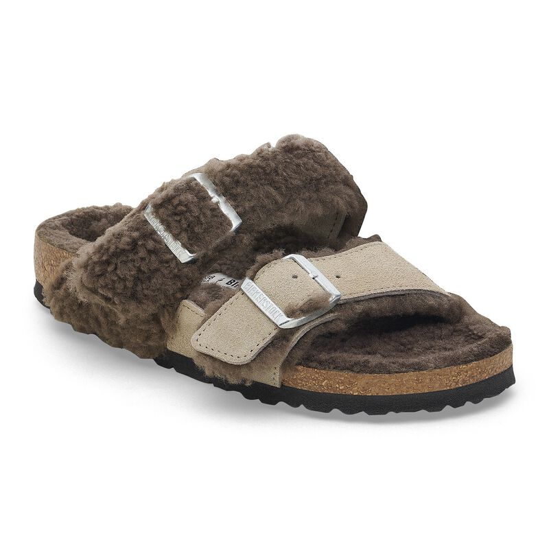 BIRKENSTOCK Arizona Teddy Split Suede Leather/Fur Mink Contour Sole detail