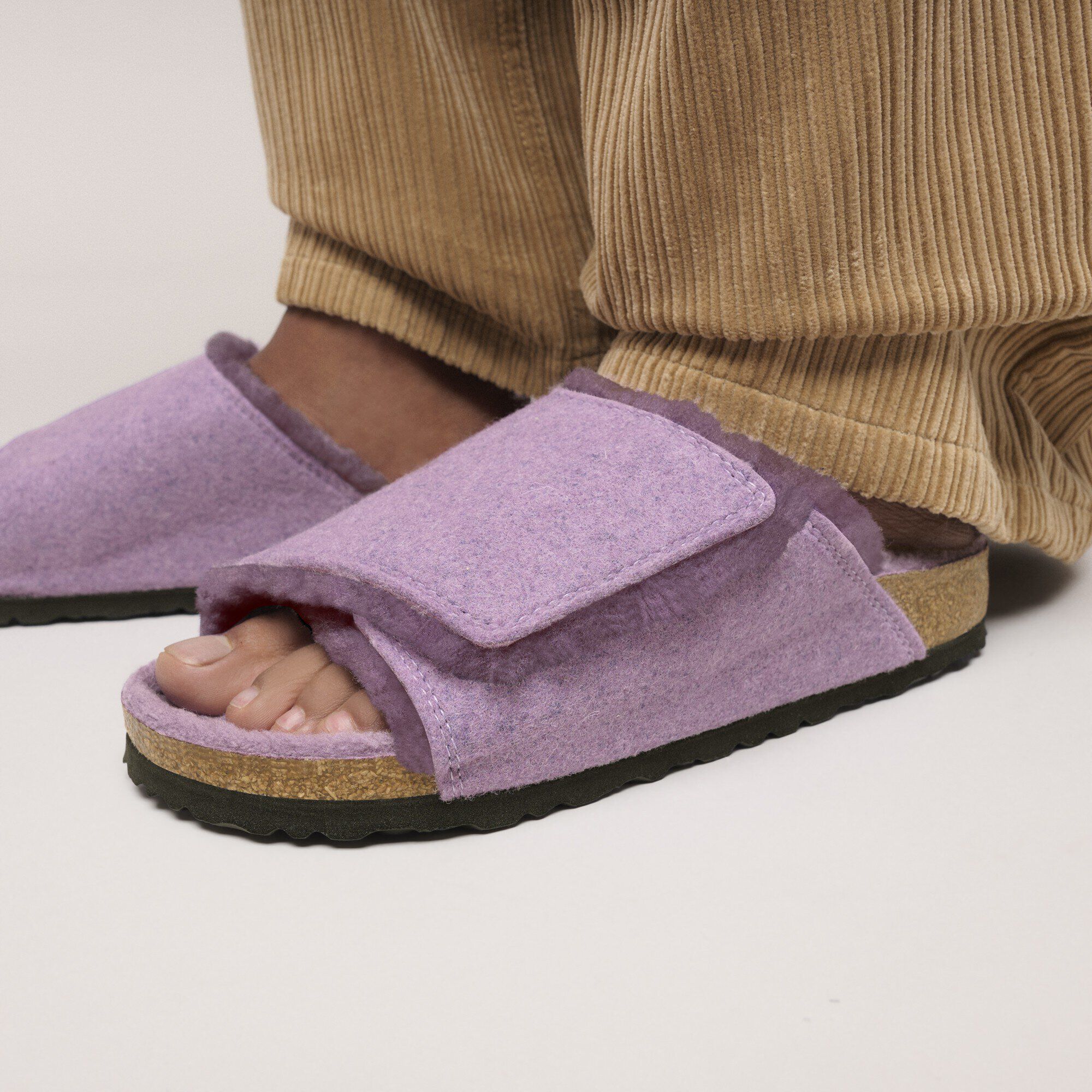 Solana Shearling Wool Felt Close-up with a female model