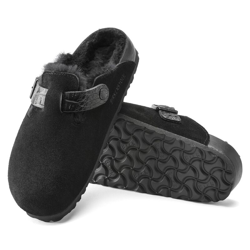 BIRKENSTOCK Boston Shearling Suede Leather Black Walk Edit detail