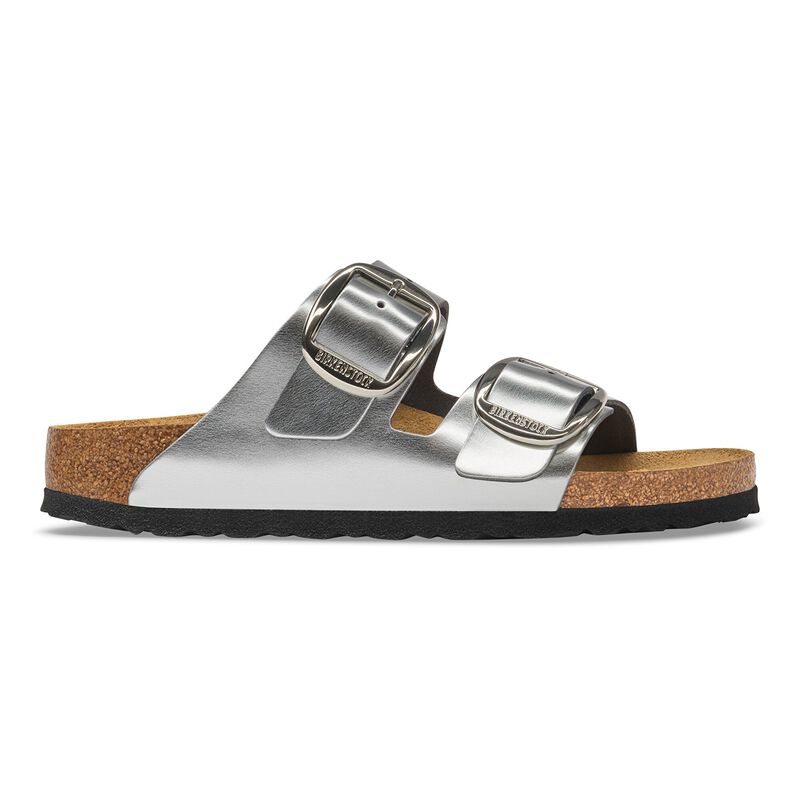 BIRKENSTOCK Arizona Big Buckle Natural Leather Metallic Silver Soft Footbed detail
