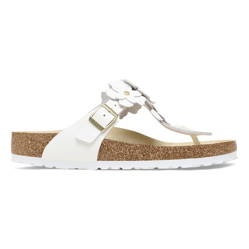BIRKENSTOCK Gizeh Flower Embellishment Natural Leather White Trail Easy detail