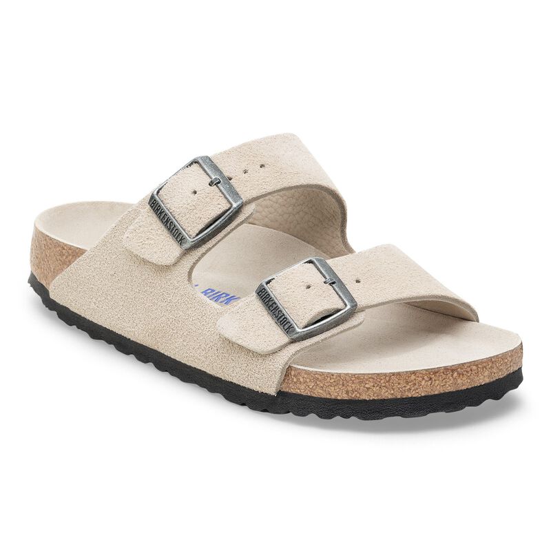 BIRKENSTOCK Arizona Soft Footbed Suede Leather Oyster Tonal Contour Sole detail