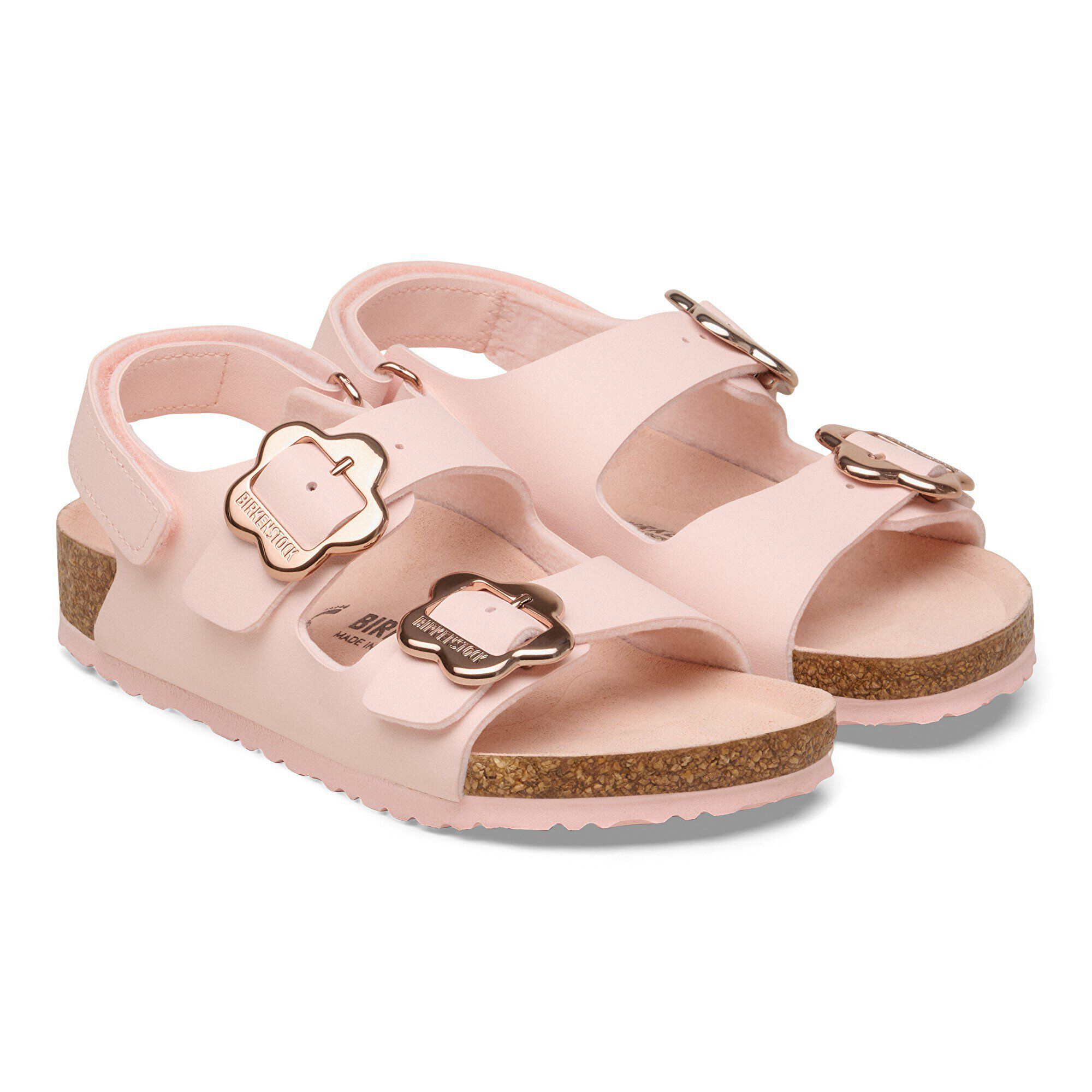 Milano Flower Buckle Kids Birko-Flor - shown as a pair