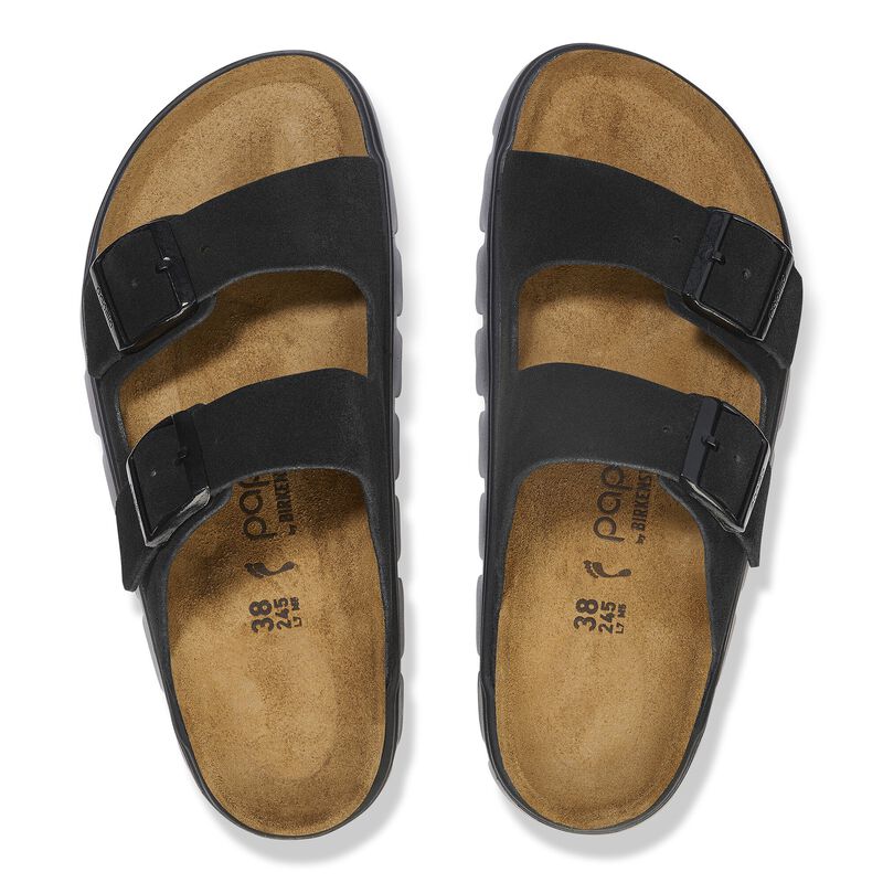 BIRKENSTOCK Arizona Platform Suede Leather Black/Black Soft Footbed detail