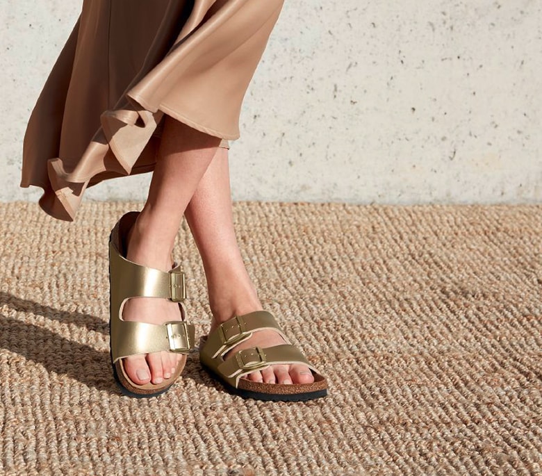 Gold birkenstock style sandals discount