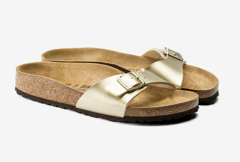 gold birkenstock style sandals