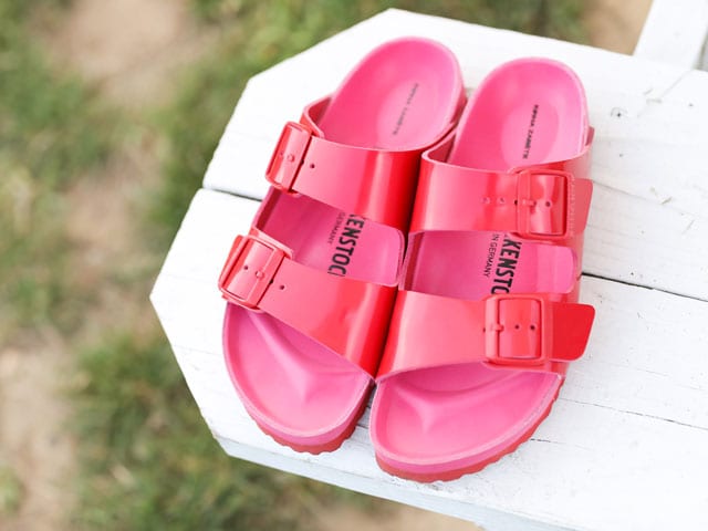 pink and red birkenstocks