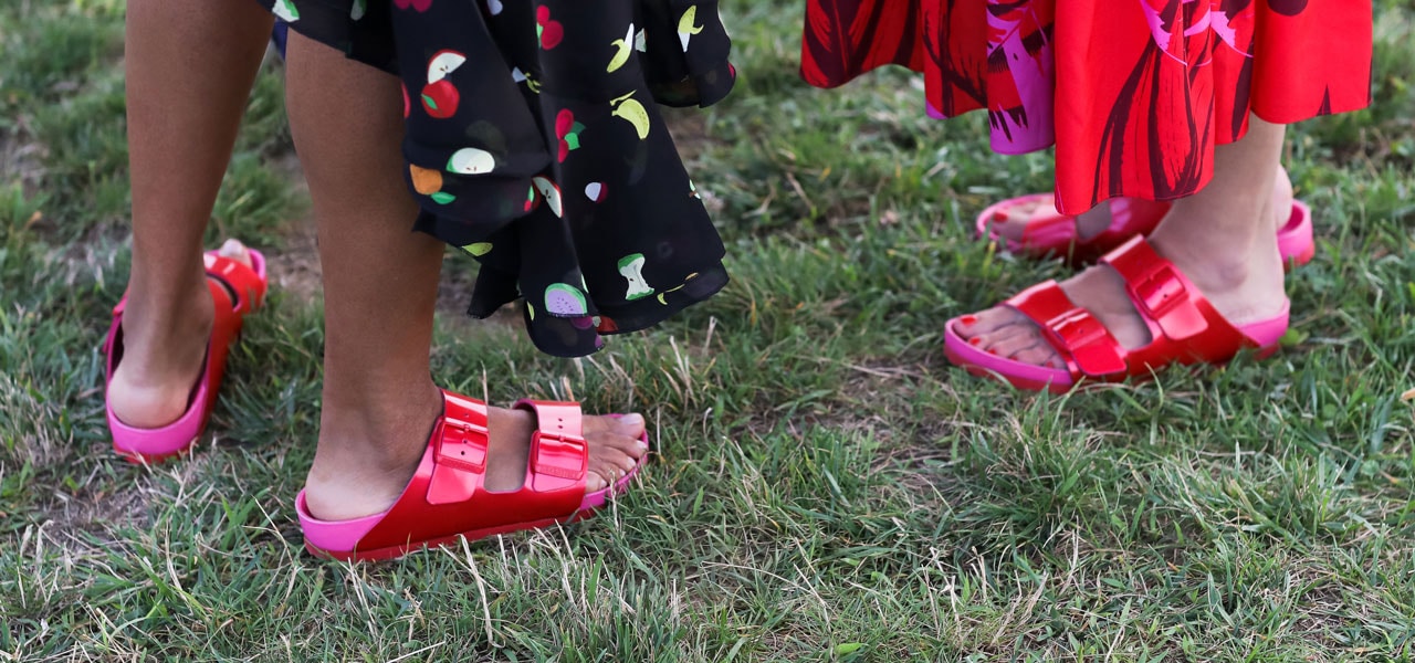 pink and red birkenstocks