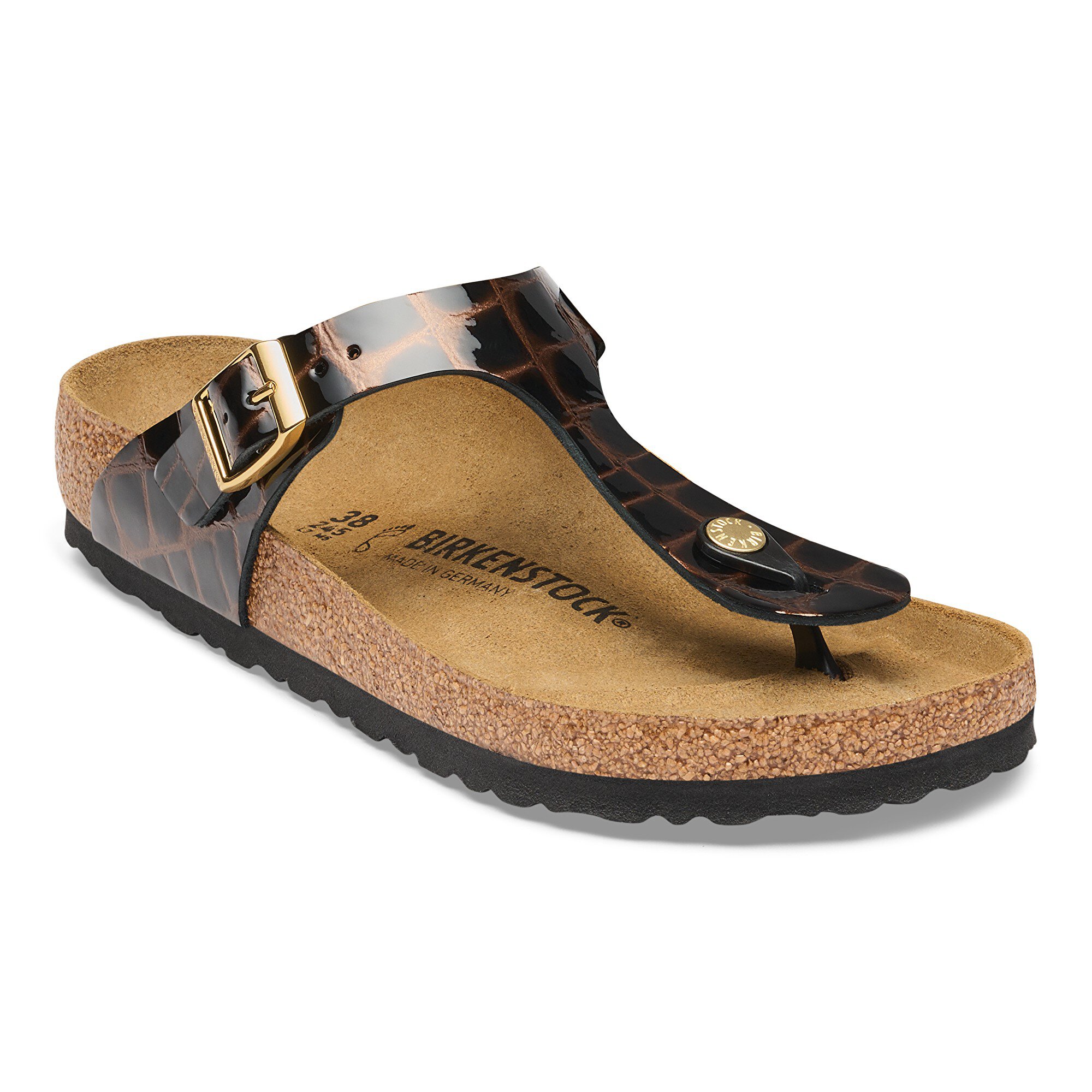 BIRKENSTOCK Gizeh Leather Emboss Black Thong Sandals
