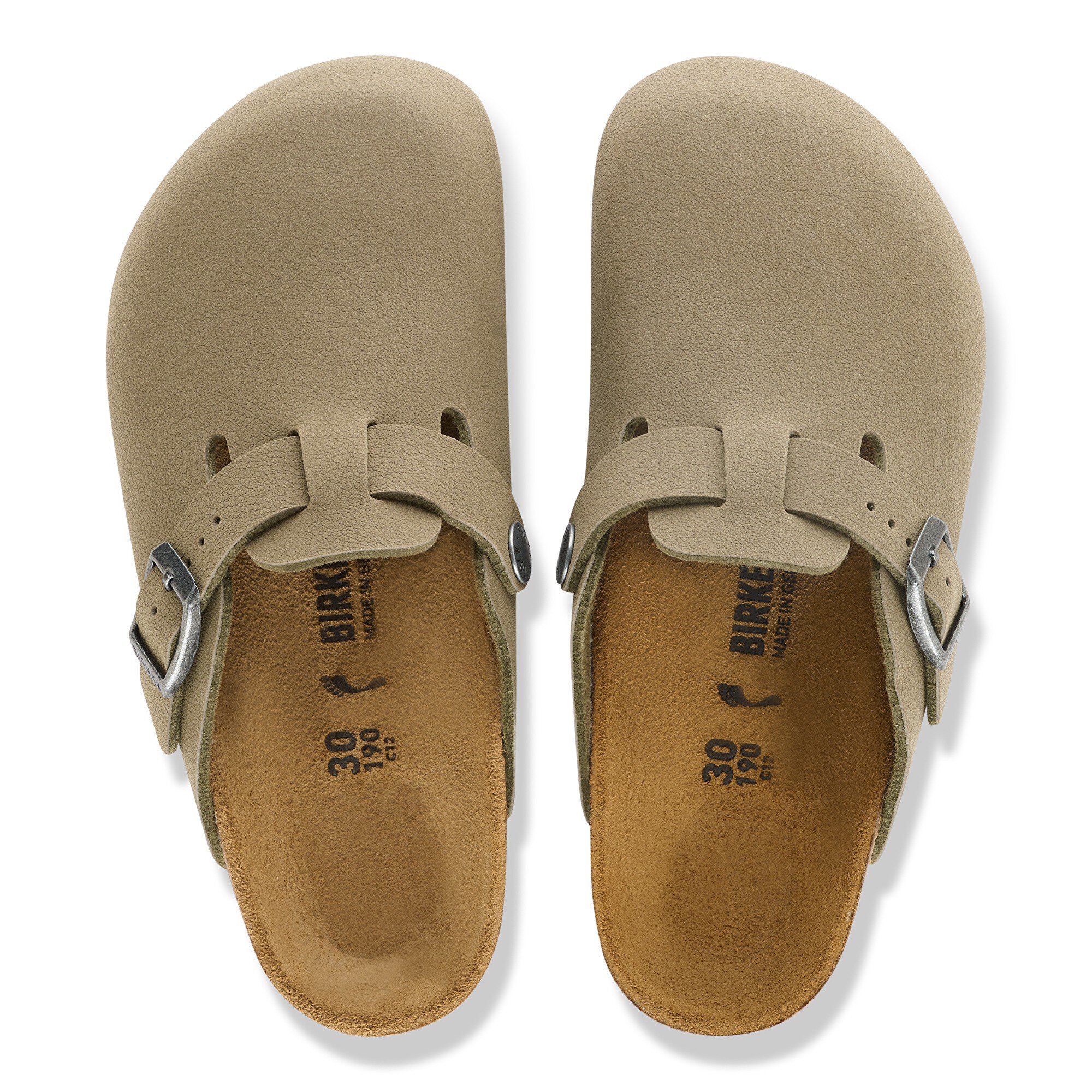 Детские сабо Birkenstock Boston Kids Birko-Flor Nubuck, цвет: Выцветший хаки — фото 2