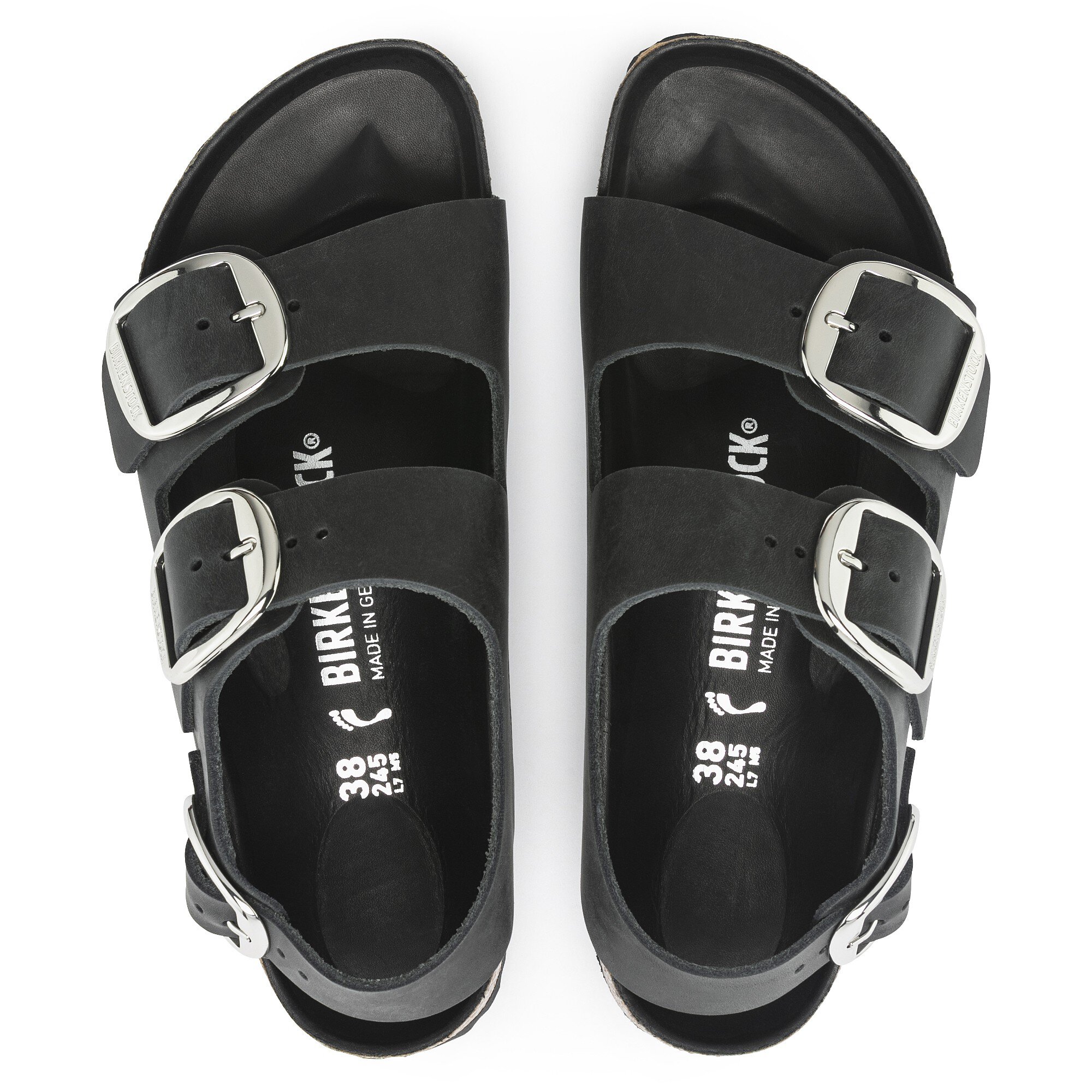 Женские сандалии Birkenstock Milano Big Buckle Natural Leather Oiled, цвет: Чёрный — фото 2