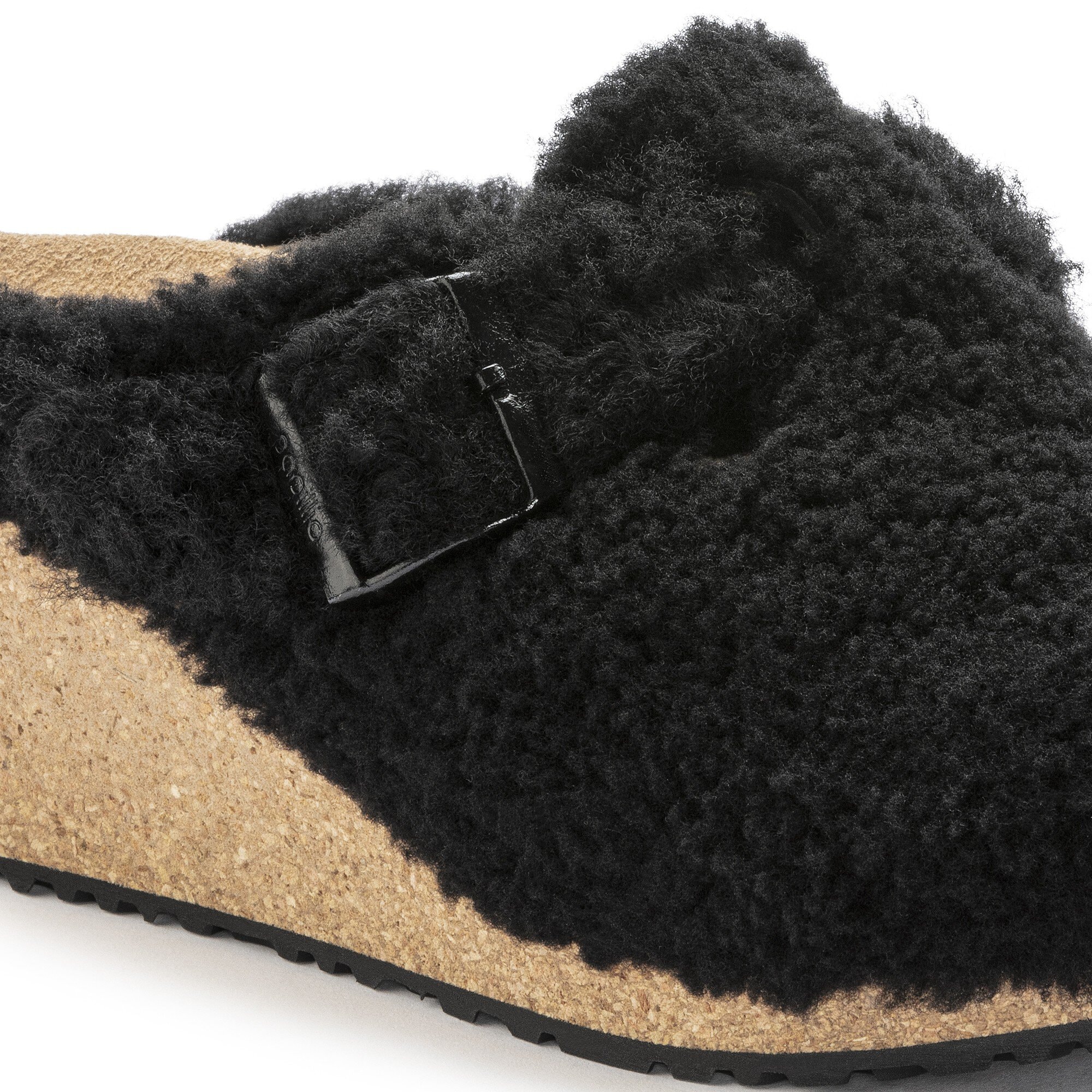 Женские сабо Birkenstock Fanny Teddy Fur, цвет: Чёрный — фото 4