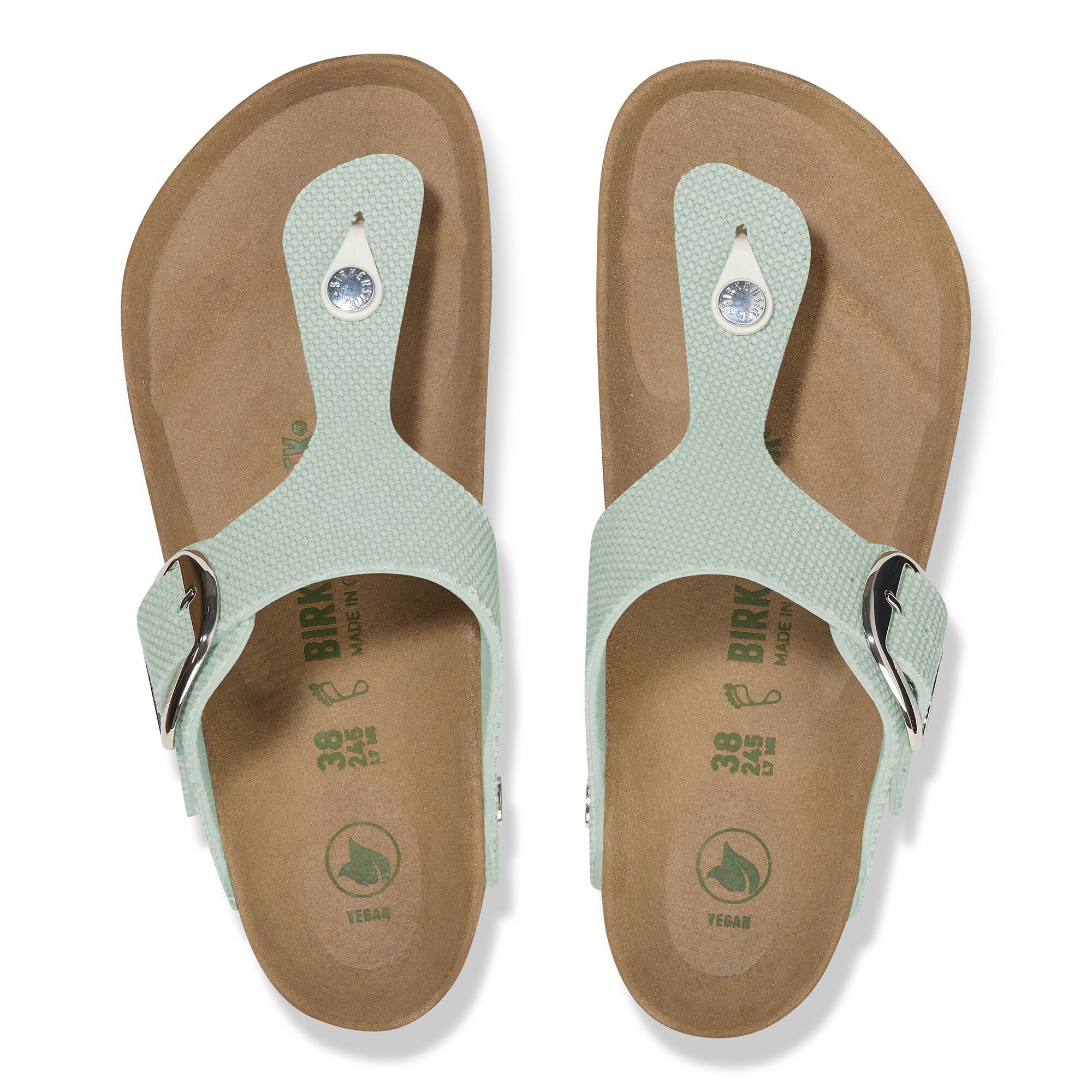 Женские сандалии Birkenstock Gizeh Big Buckle Rivet Logo Textile, цвет: Холщовый зелёный — фото 2