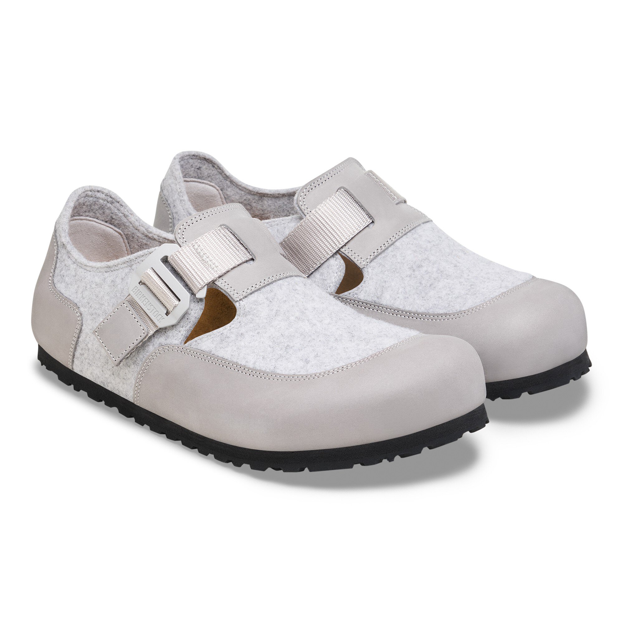 Тапочки Birkenstock London Nova Felt Leather/Textile/Felt, цвет: Серо-бежевый — фото 6