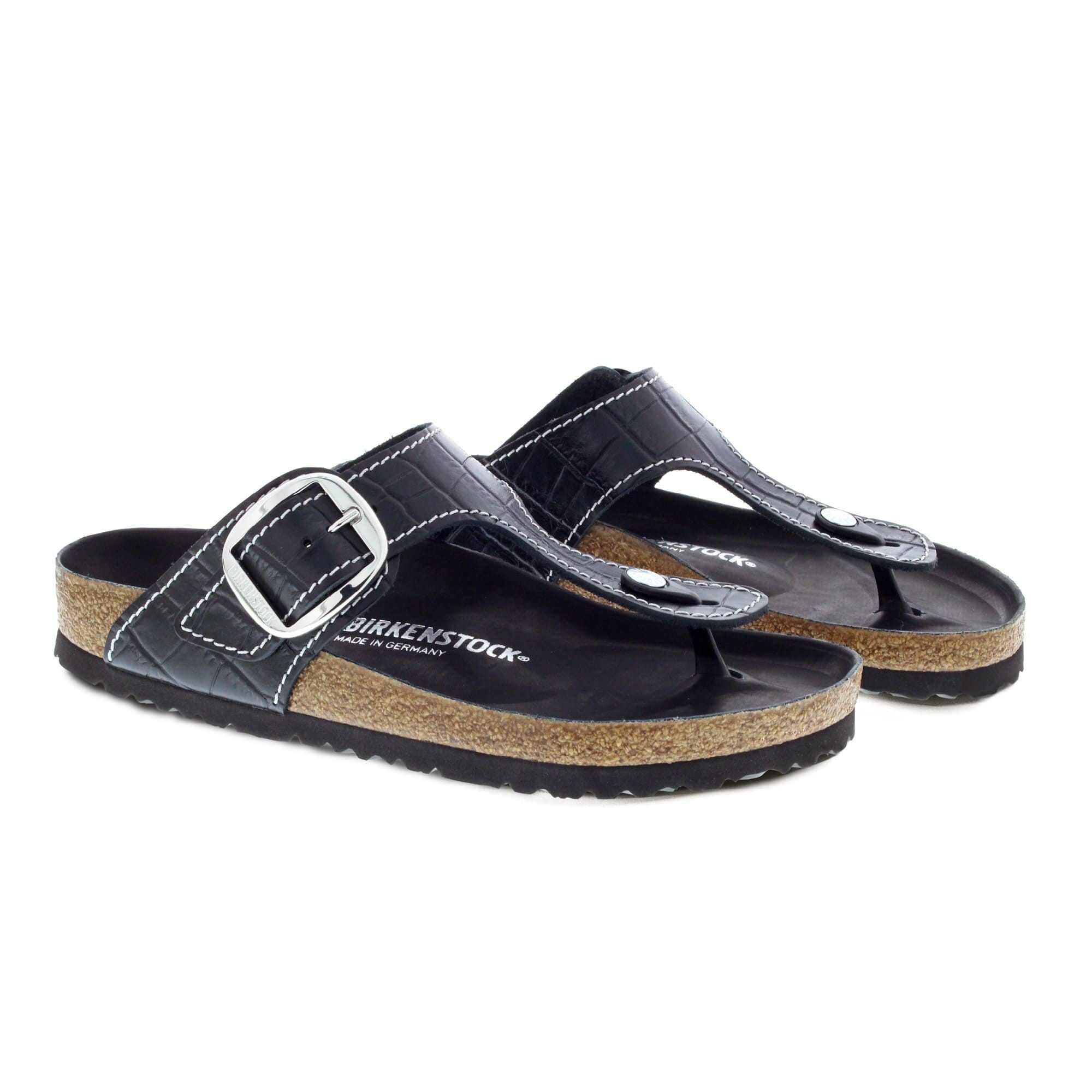 Женские сандалии Birkenstock Gizeh Big Buckle Natural Leather Patent, цвет: Чёрный, вариант 1 — фото 4