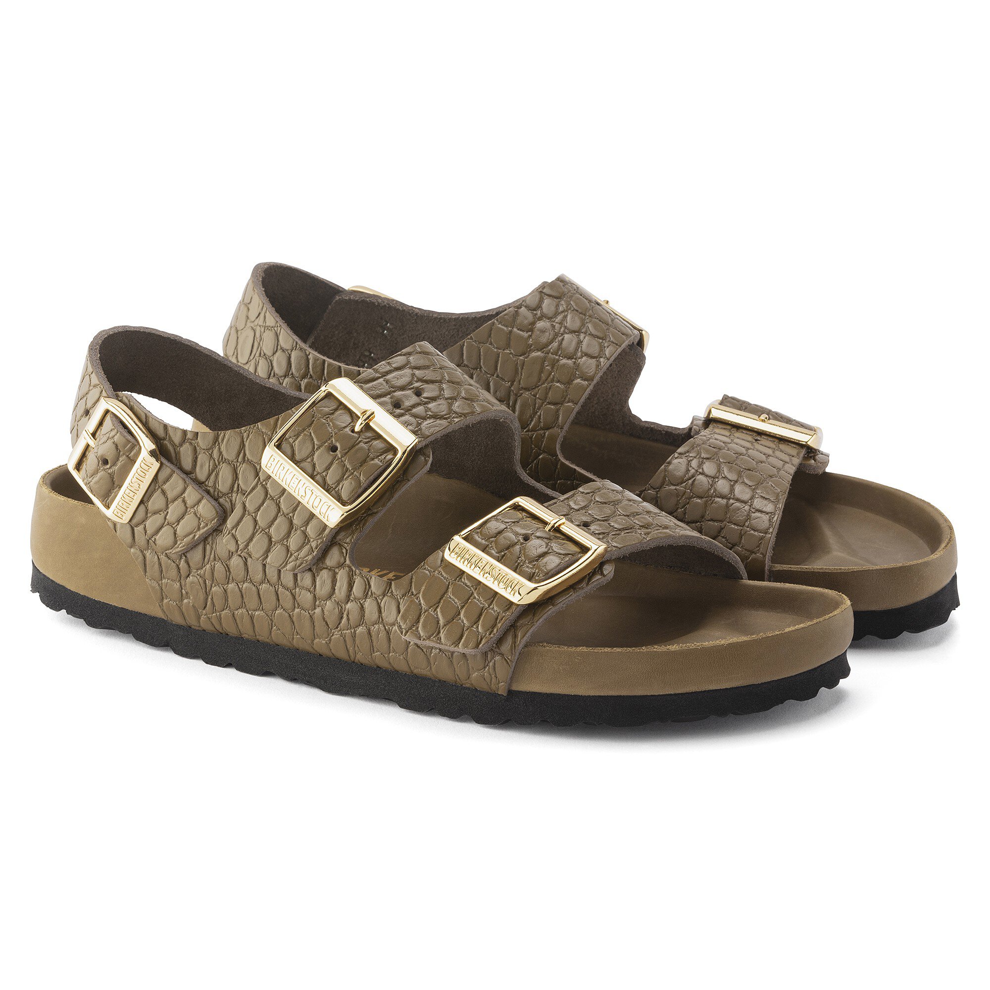 Женские сандалии Birkenstock Milano Rivet Logo Natural Leather Embossed, цвет: Зелёный — фото 6
