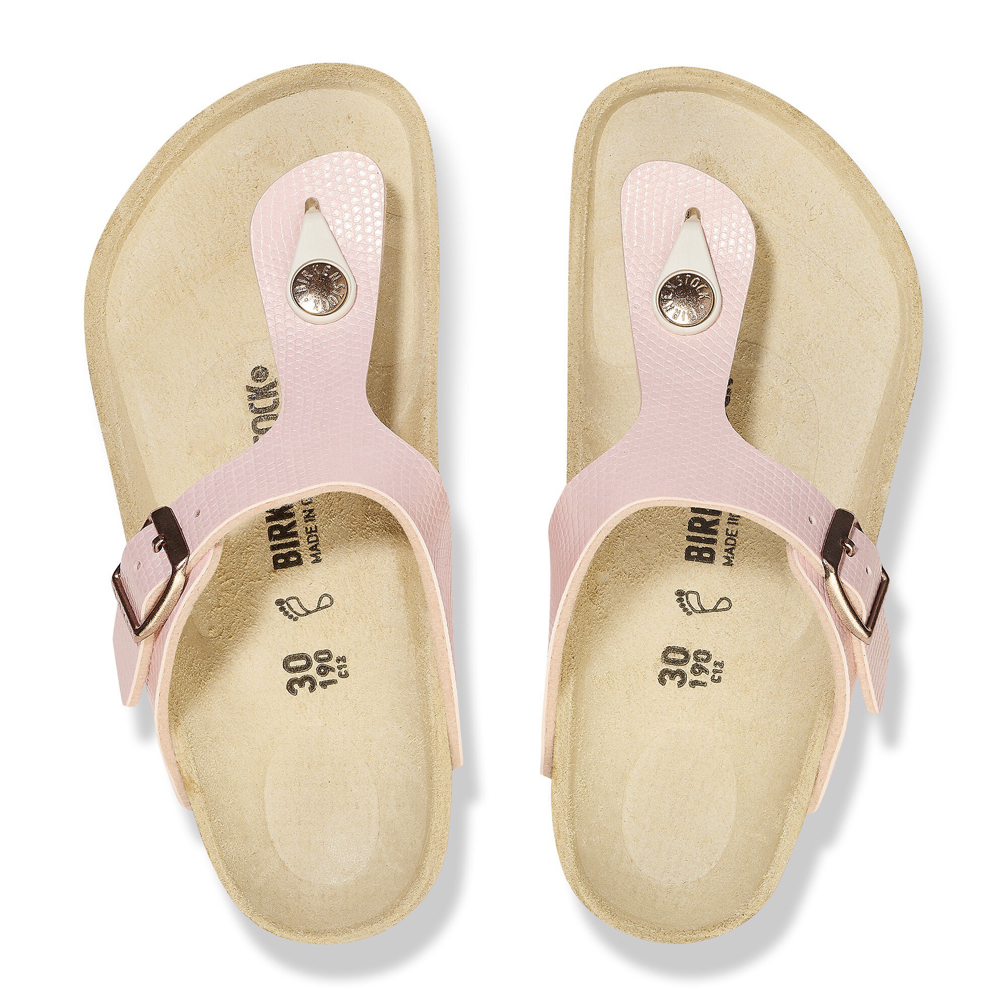 Детские сандалии Birkenstock Gizeh Kids Birko-Flor Embossed, цвет: Блестящий светлый розовый — фото 2