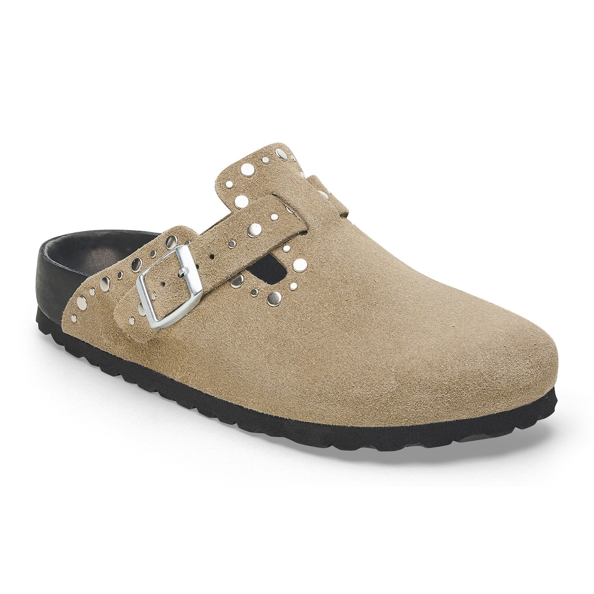 Boston Rivets Suede Leather in Color Taupe | BIRKENSTOCK US