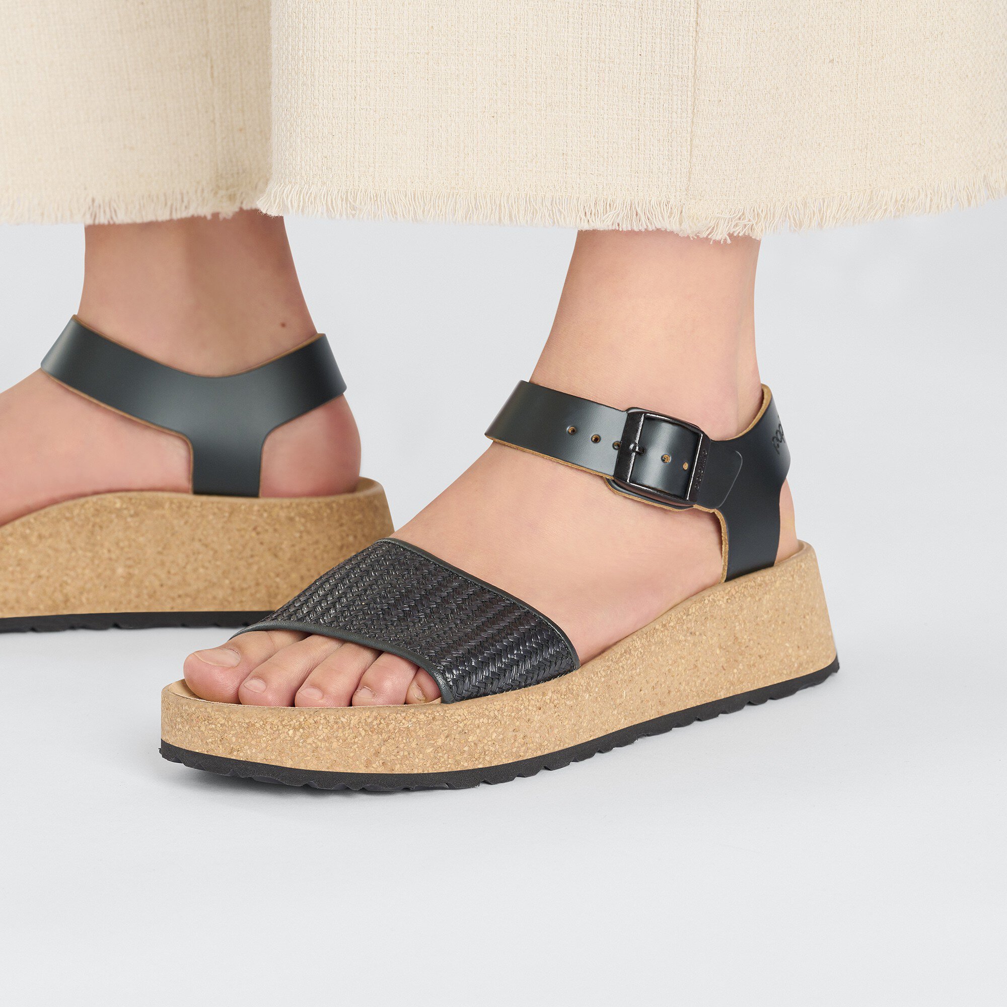 Женские сандалии Birkenstock Glenda Raffia Natural Leather/Synthetics, цвет: Чёрный — фото 8