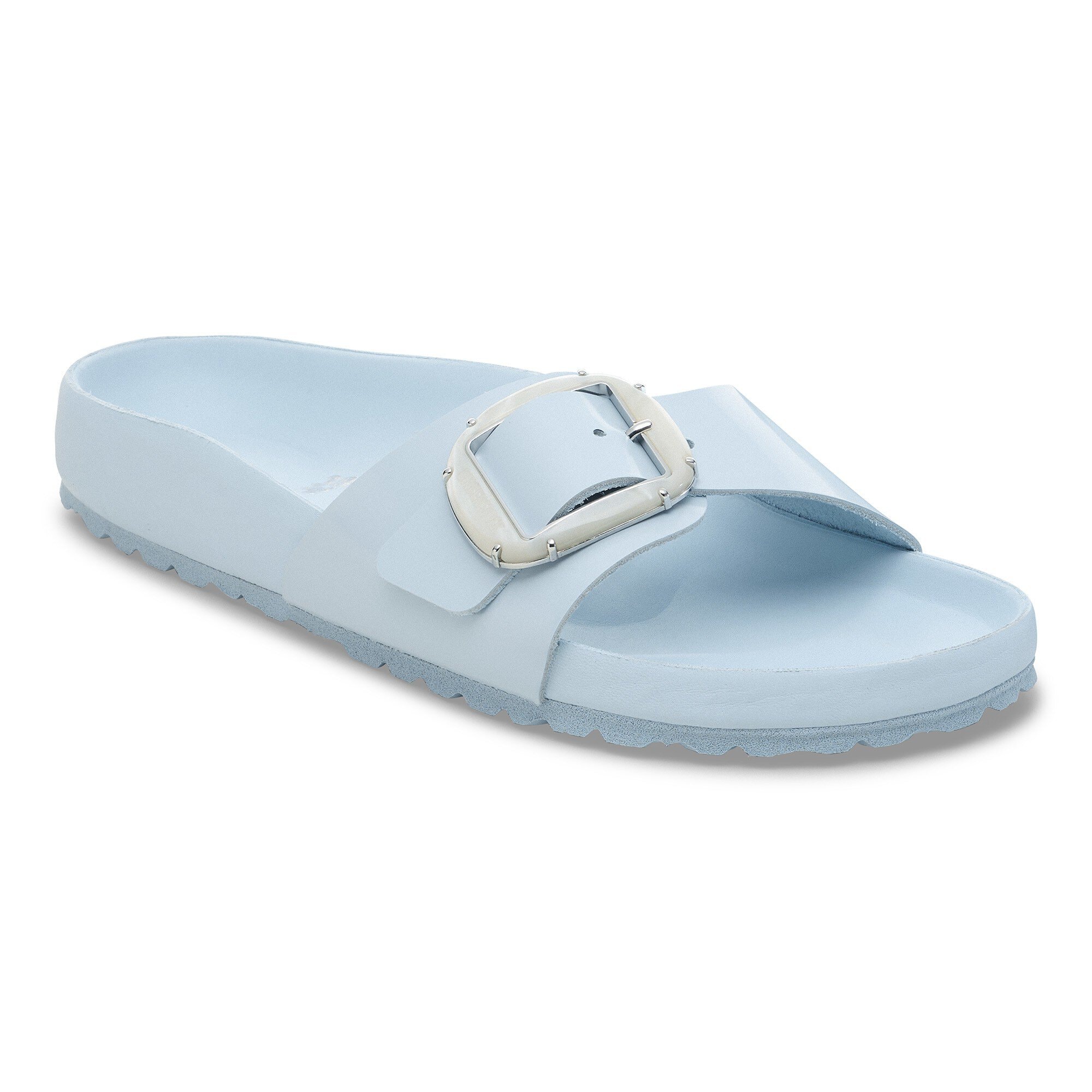 Madrid Big Buckle Pearl Natural Leather Patent in Color Baby Blue