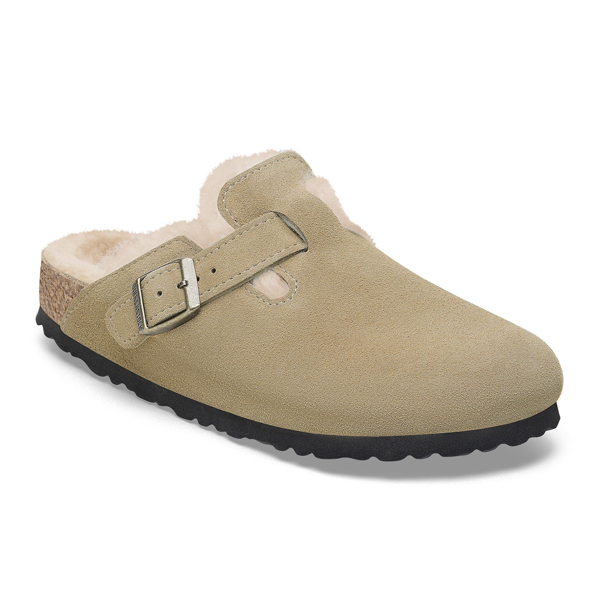 grey birkenstock sheepskin clogs