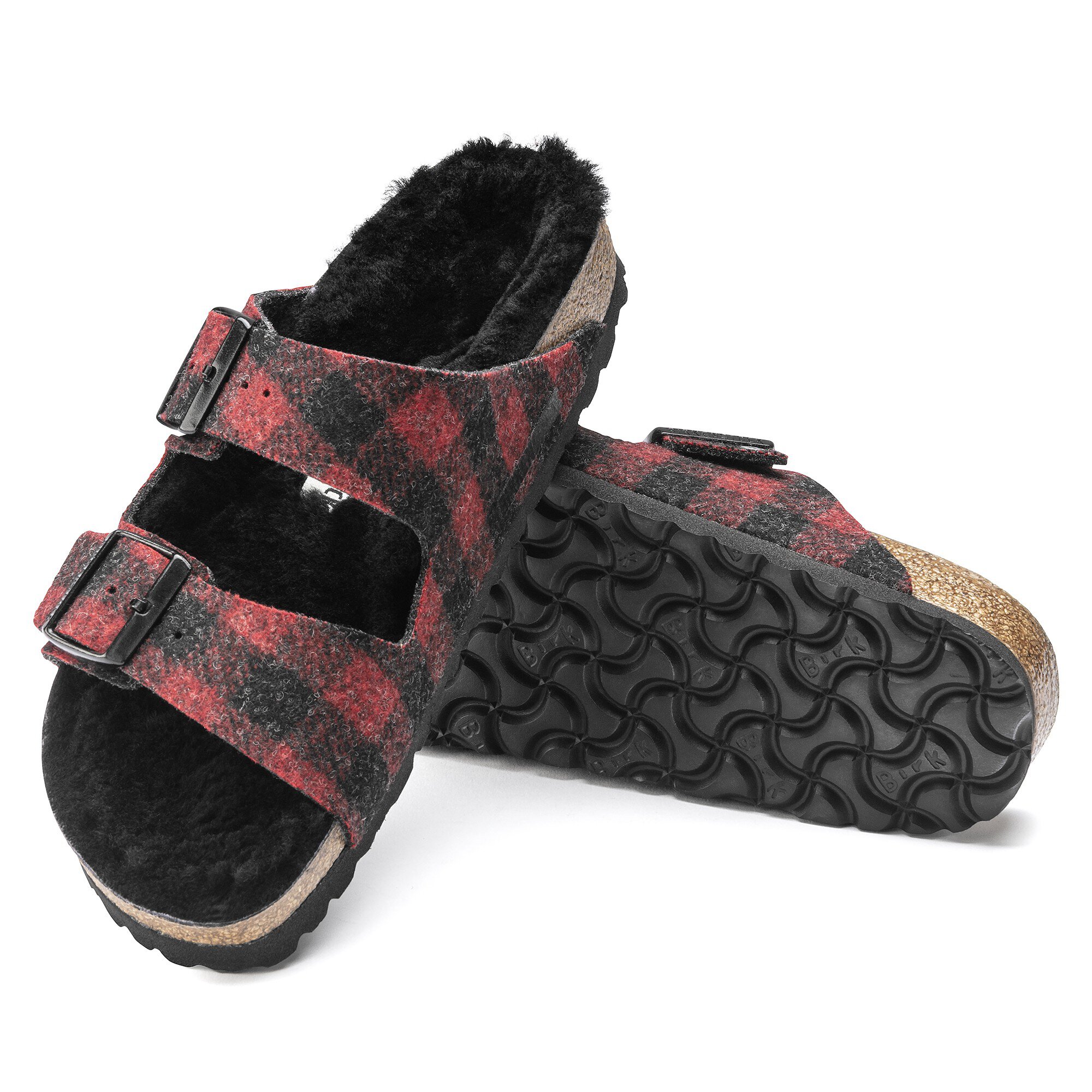 Сандалии Birkenstock Arizona Shearling Suede Leather/Fur, цвет: Клетчатый красный — фото 5